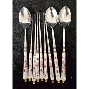 8 Baek San 18-8 Stainless 3 Spoons 3 Pairs Chopsticks Floral Bone China Handle